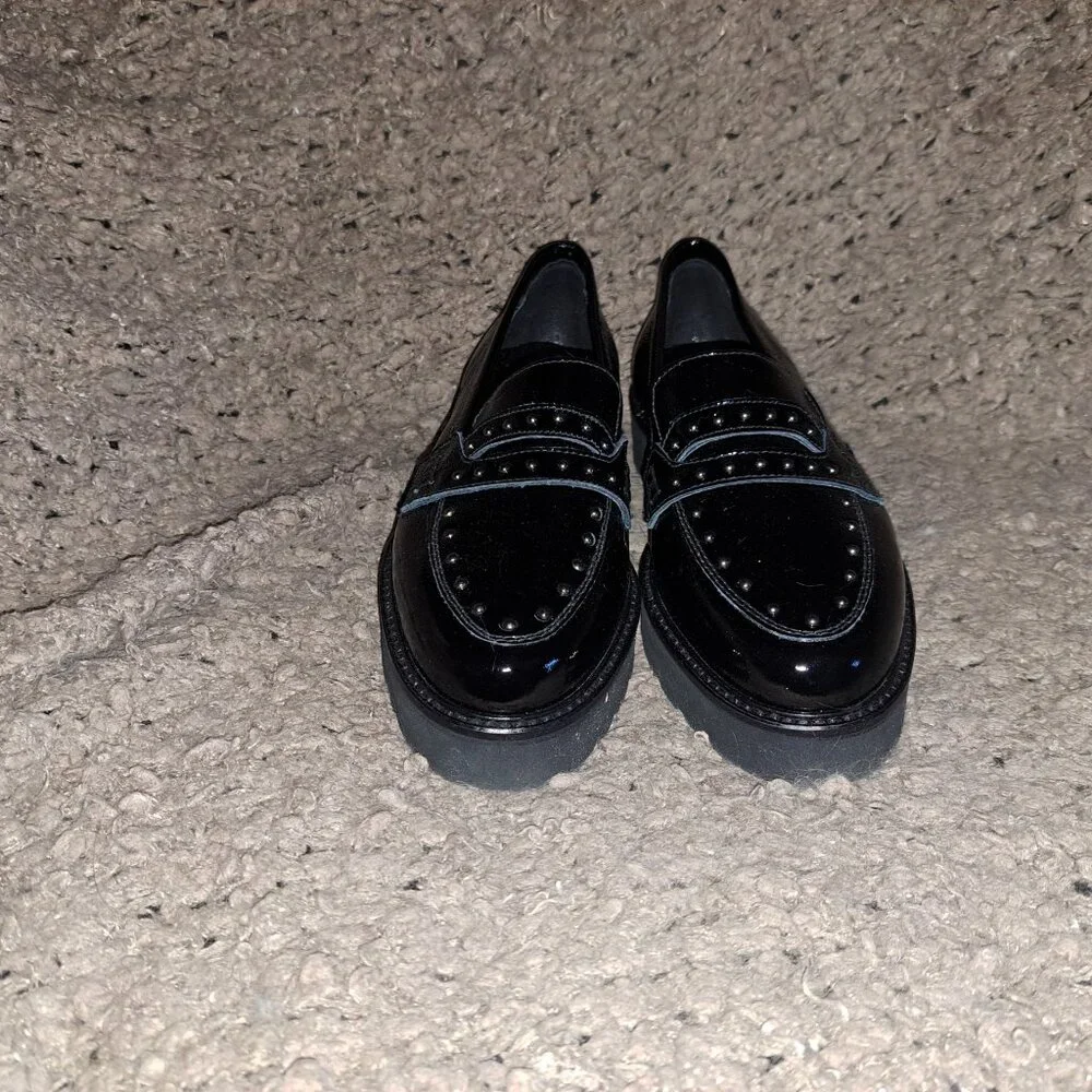 NERO GIARDINI-Black Patent Leather Studded Loafers-ITALY-Size 35-NEW/NO BOX